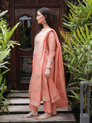 3Pc Embroidered Suit Pret Jacquard Orange - OWE3P-2303025
