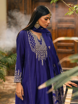 3Pc Embroidered Suit Pret Yarn Dyed Dark Purple - OWE3P-2303026