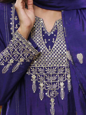 3Pc Embroidered Suit Pret Yarn Dyed Dark Purple - OWE3P-2303026