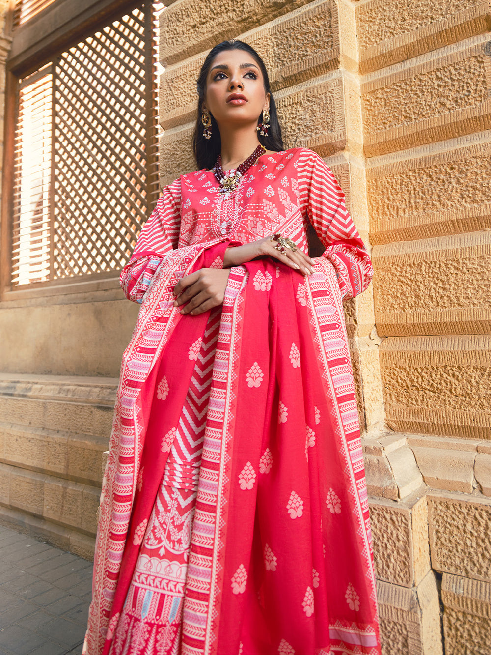 2Pc Printed Pret Shirt Dupatta Lawn Pink - OW2P-2302010