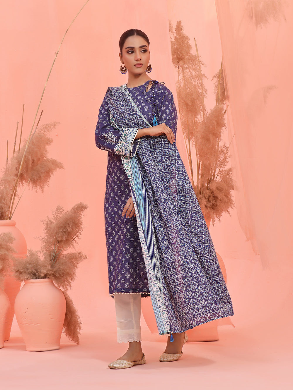 2Pc Printed Pret Shirt Dupatta Lawn Blue - OW2P-2401038