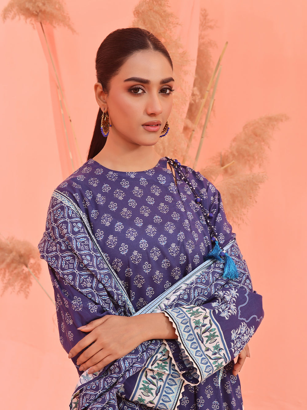 2Pc Printed Pret Shirt Dupatta Lawn Blue - OW2P-2401038