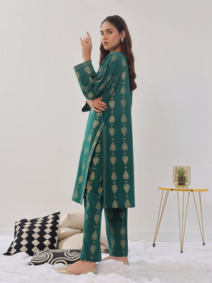 2Pc Printed Pret Shirt Trouser Cambric Green - OW2P-2408012