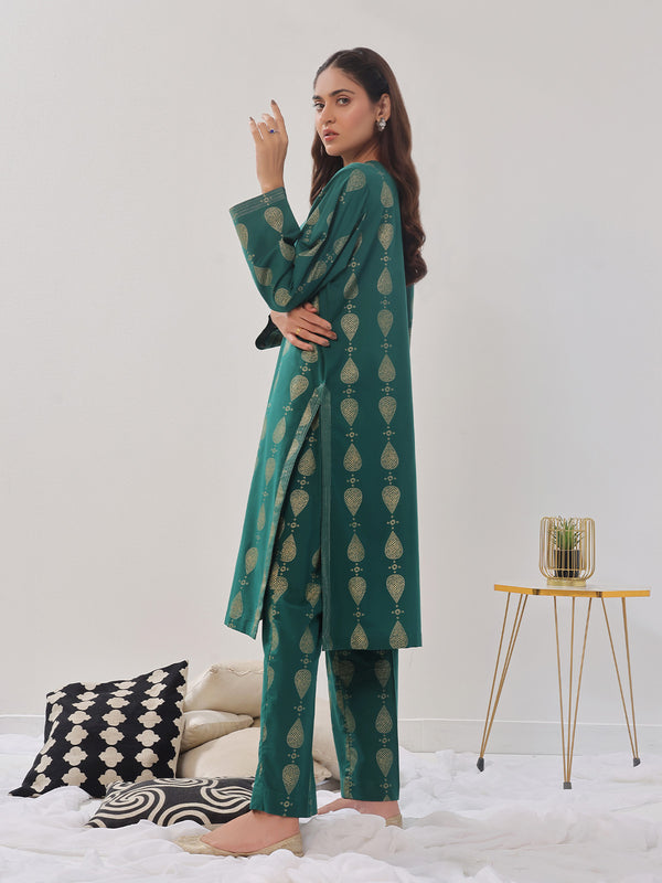 2Pc Printed Pret Shirt Trouser Cambric Green - OW2P-2408012