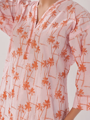 2Pc Printed Pret Shirt Trouser Cambric Pink - OW2P-2408013