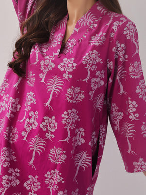 2Pc Printed Pret Shirt Trouser Cambric Magenta - OW2P-2408014