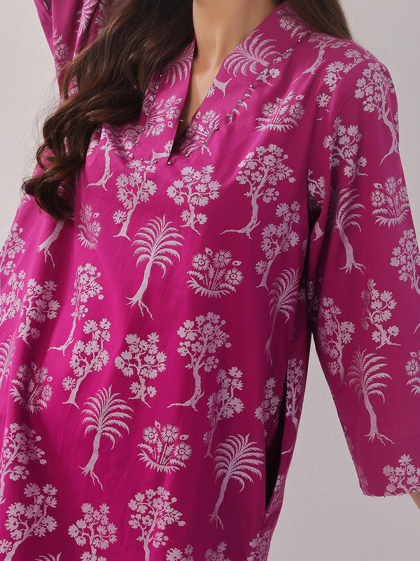 2Pc Printed Pret Shirt Trouser Cambric Magenta - OW2P-2408014