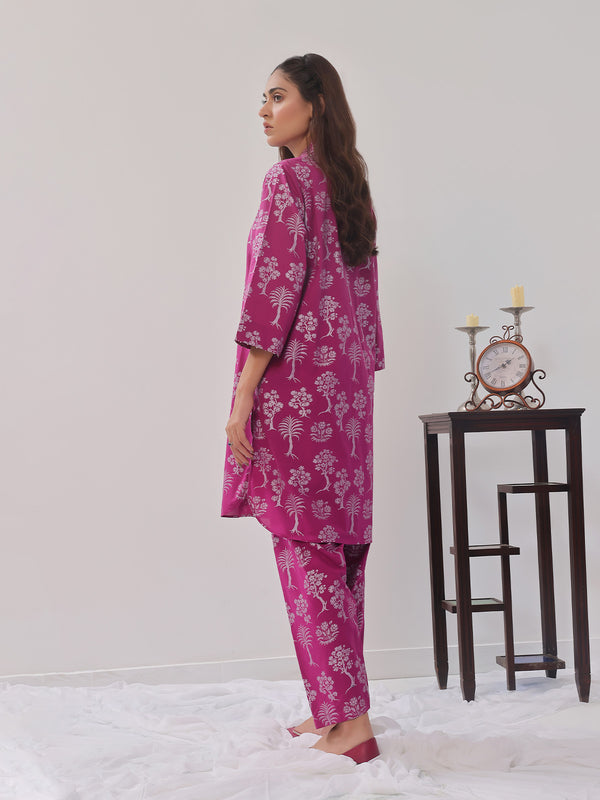 2Pc Printed Pret Shirt Trouser Cambric Magenta - OW2P-2408014