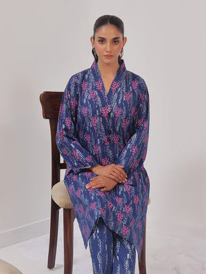 2Pc Printed Pret Shirt Trouser Cambric Navy Blue - OW2P-2408016