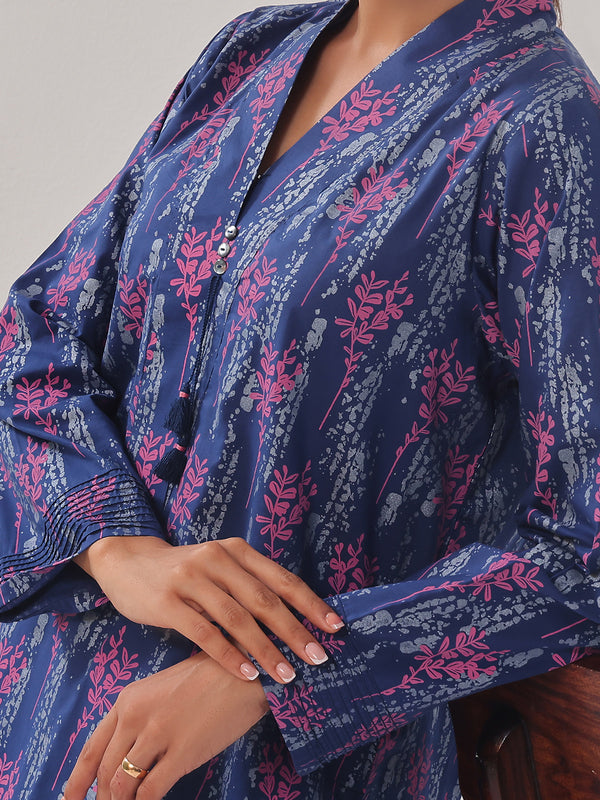 2Pc Printed Pret Shirt Trouser Cambric Navy Blue - OW2P-2408016