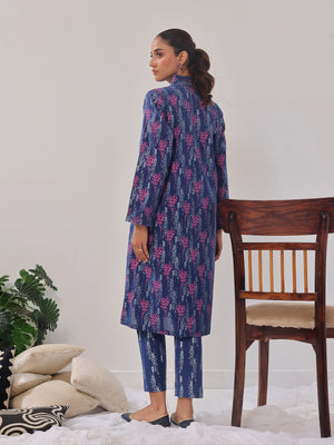 2Pc Printed Pret Shirt Trouser Cambric Navy Blue - OW2P-2408016