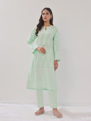 2Pc Printed Pret Shirt Trouser Cambric Light Green - OW2P-2408018