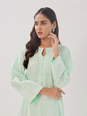 2Pc Printed Pret Shirt Trouser Cambric Light Green - OW2P-2408018