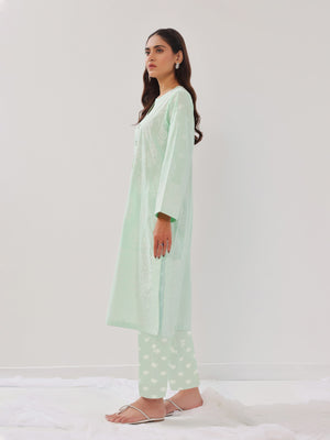 2Pc Printed Pret Shirt Trouser Cambric Light Green - OW2P-2408018