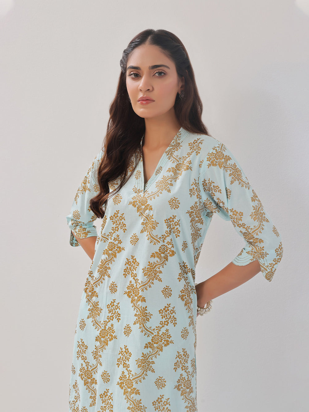 2Pc Printed Pret Shirt Trouser Cambric Light Ferozi - OW2P-2408019