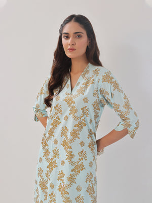 2Pc Printed Pret Shirt Trouser Cambric Light Ferozi - OW2P-2408019