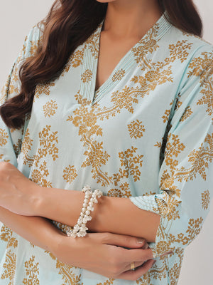 2Pc Printed Pret Shirt Trouser Cambric Light Ferozi - OW2P-2408019