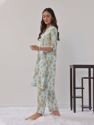 2Pc Printed Pret Shirt Trouser Cambric Light Ferozi - OW2P-2408019