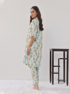 2Pc Printed Pret Shirt Trouser Cambric Light Ferozi - OW2P-2408019