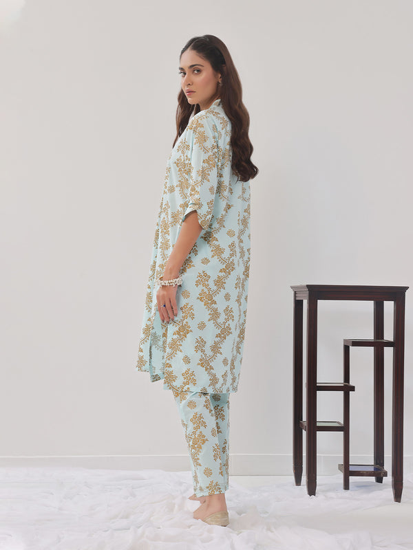 2Pc Printed Pret Shirt Trouser Cambric Light Ferozi - OW2P-2408019