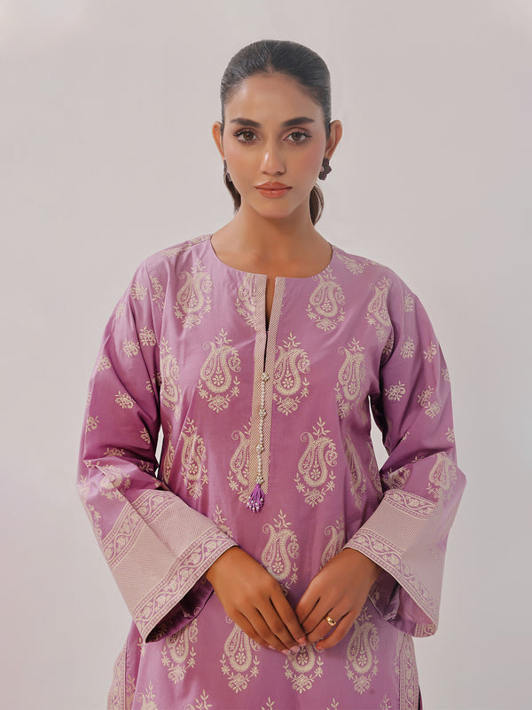 2Pc Printed Pret Shirt Trouser Cambric Lilac - OW2P-2408020