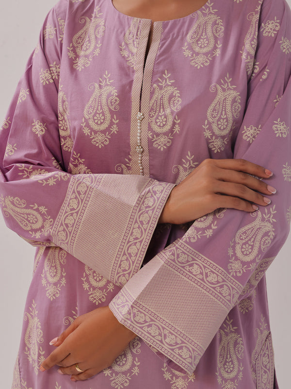 2Pc Printed Pret Shirt Trouser Cambric Lilac - OW2P-2408020