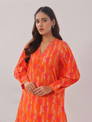 2Pc Printed Pret Shirt Trouser Cambric Orange - OW2P-2408021