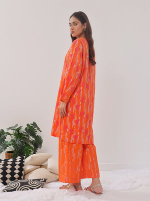 2Pc Printed Pret Shirt Trouser Cambric Orange - OW2P-2408021