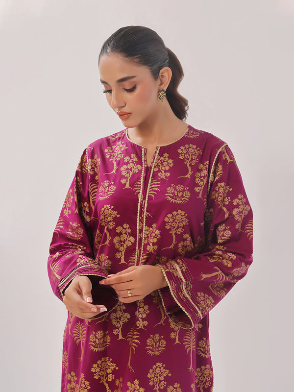 2Pc Printed Pret Shirt Trouser Cambric Magenta - OW2P-2408023