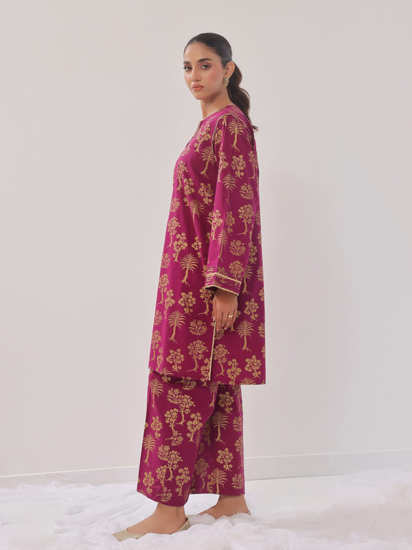 2Pc Printed Pret Shirt Trouser Cambric Magenta - OW2P-2408023