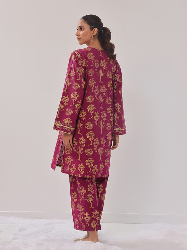 2Pc Printed Pret Shirt Trouser Cambric Magenta - OW2P-2408023