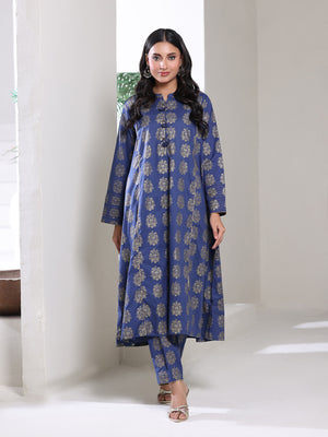 2Pc Screen Print Pret Shirt Trouser cambric Blue Gold- OW2P-2508002