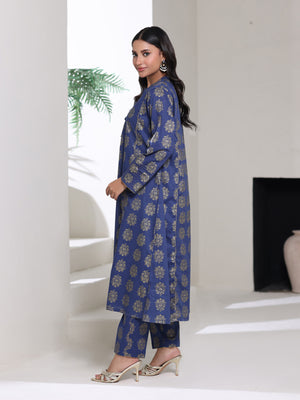 2Pc Screen Print Pret Shirt Trouser cambric Blue Gold- OW2P-2508002