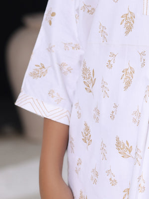 2Pc Screen Print Pret Shirt Trouser Cambric White - OW2P-2508006