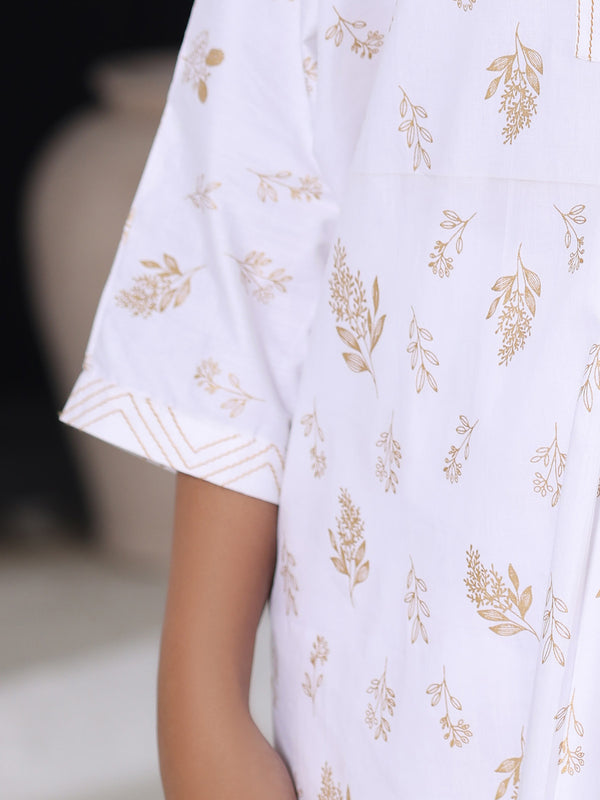 2Pc Screen Print Pret Shirt Trouser Cambric White - OW2P-2508006