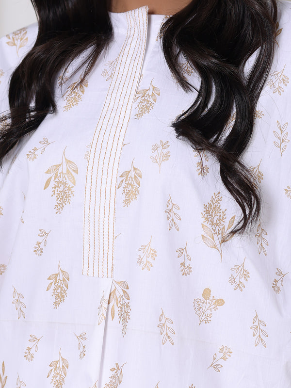 2Pc Screen Print Pret Shirt Trouser Cambric White - OW2P-2508006