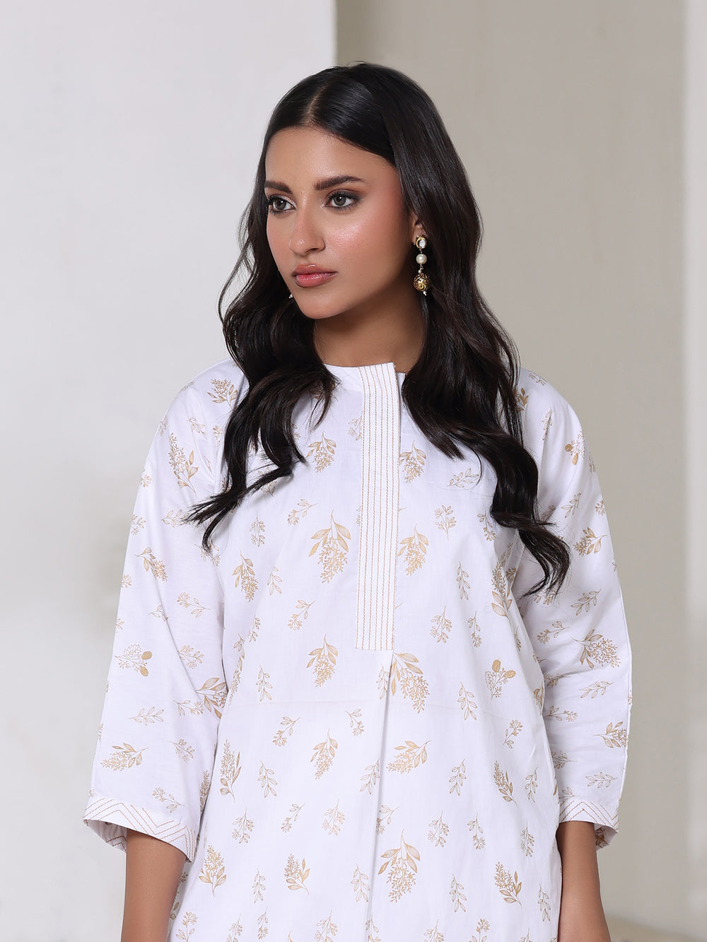 2Pc Screen Print Pret Shirt Trouser Cambric White - OW2P-2508006