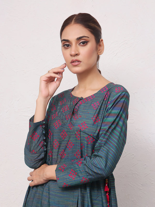 2Pc Printed Pret Shirt Trouser Yarn Dyed Green - OW2PG-2306012