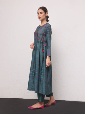 2Pc Printed Pret Shirt Trouser Yarn Dyed Green - OW2PG-2306012