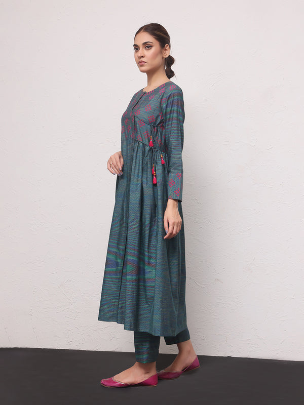 2Pc Printed Pret Shirt Trouser Yarn Dyed Green - OW2PG-2306012