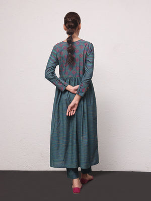 2Pc Printed Pret Shirt Trouser Yarn Dyed Green - OW2PG-2306012