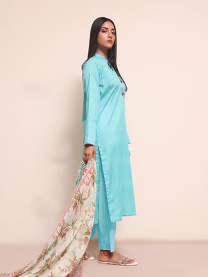 2Pc Printed Pret Shirt Dupatta Jacquard Ferozi - OW2PG-2309013