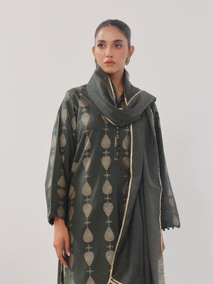 3Pc Printed Suit Pret Cambric Olive Green - OW3P-2408017