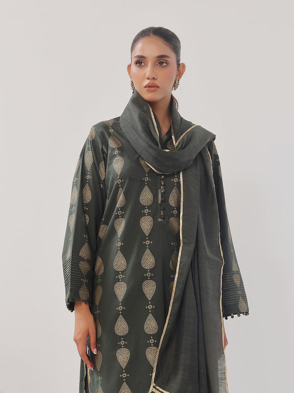 3Pc Printed Suit Pret Cambric Olive Green - OW3P-2408017