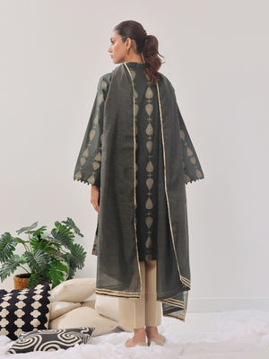 3Pc Printed Suit Pret Cambric Olive Green - OW3P-2408017