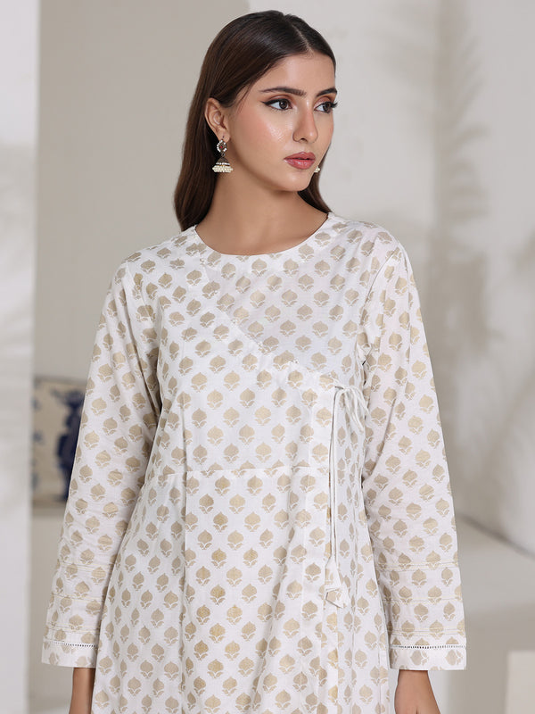 2Pc Screen Print Pret Shirt Trouser Cambric Off White - OW2P-2508010