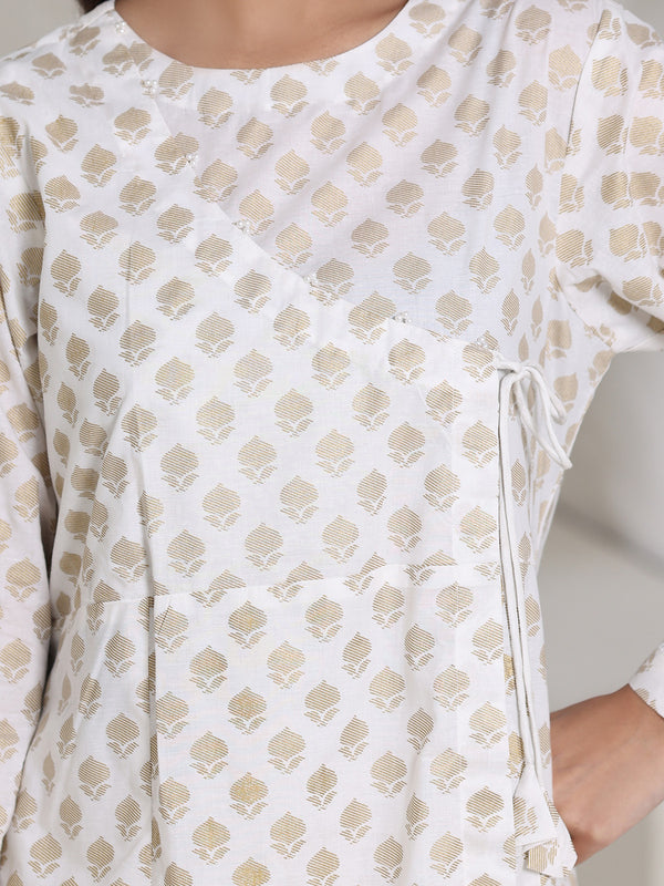 2Pc Screen Print Pret Shirt Trouser Cambric Off White - OW2P-2508010