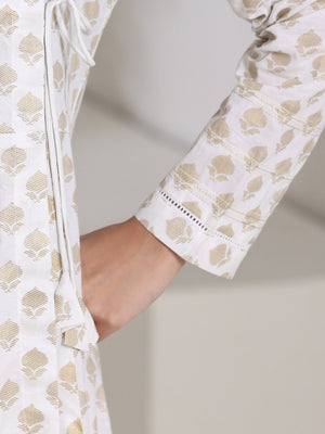 2Pc Screen Print Pret Shirt Trouser Cambric Off White - OW2P-2508010