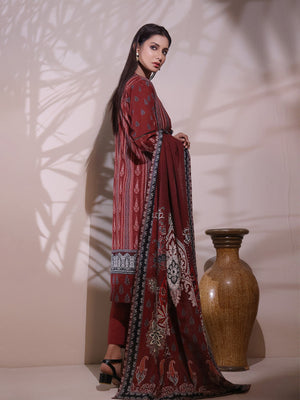 2Pc Printed Pret Shirt Dupatta Khaddar Maroon - OWK2P-2209015