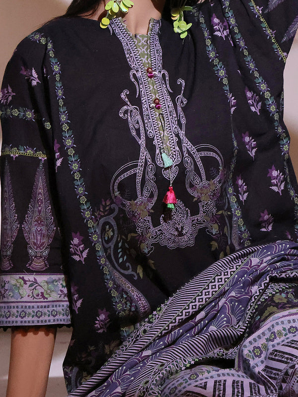 2Pc Printed Pret Shirt Dupatta Khaddar Navy Blue - OWK2P-2209016